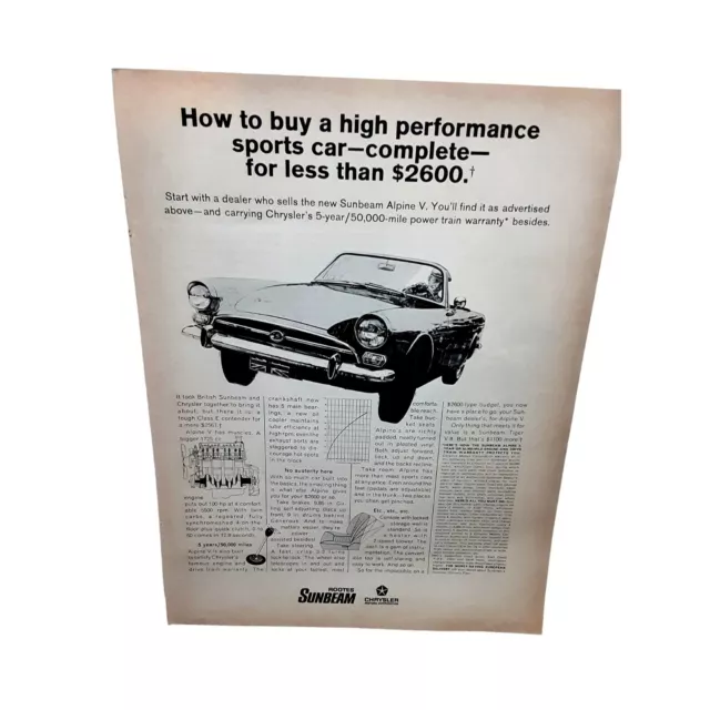 1967 Chrysler Sunbeam Alpine V Car vintage Original ad