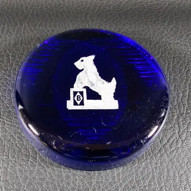 Boyd's Crystal Art Glass ROUND PAPERWEIGHT 3-1/4" COBALT BLUE JB Scottie Dog NOS