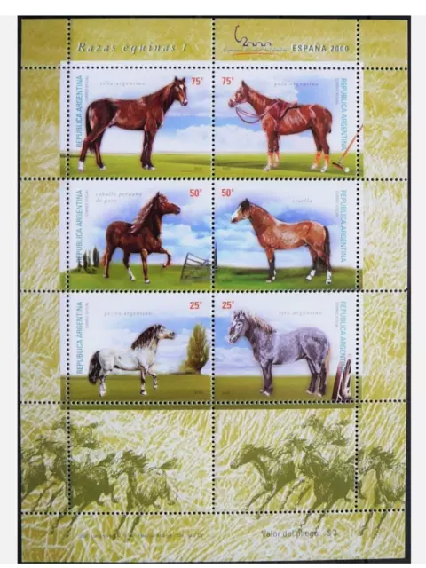 Argentina Stamps 2001 Horses Fauna Animals Full Set Mini Sheet Block Mint Mnh