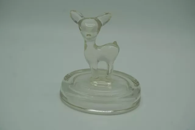 Vintage Jeanette Clear Glass Deer Fawn Powder Dish Trinket Box Lid ONLY