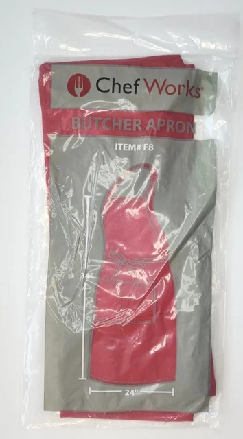 Chef Works Butcher Apron Item# F8 34" by 24" Red New in Packaging U208