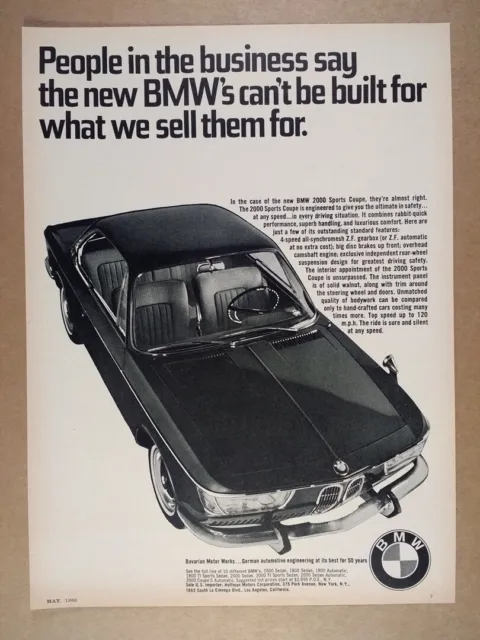 1966 BMW 2000 Sports Coupe vintage print Ad