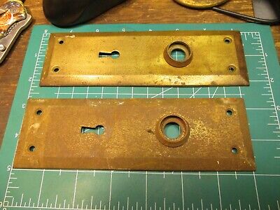 Vtg Steel Ornate Doorknob Back Plate 7 1/16" x 2 1/4" Salvage Door Hardware b 2