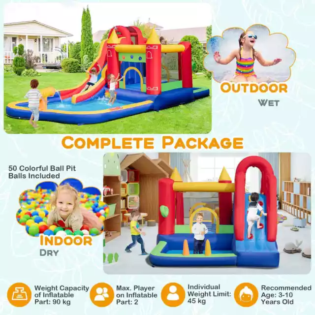 Inflatable Water Park Outdoor Water Slide Jumping Castle for Yard w/Ocean Balls 3