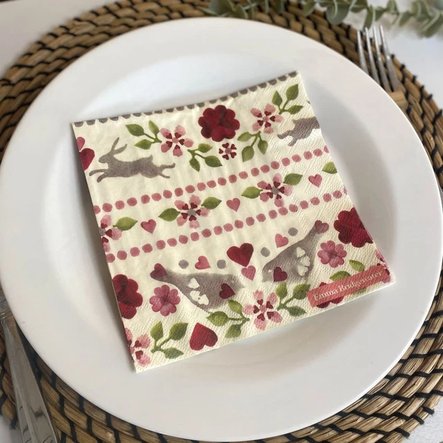 Love Birds Napkins | Emma Bridgewater Wedding Heart Red Floral Tableware x 20