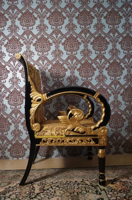 Splendid large armchairs black with gold leaf baroque style from french castle