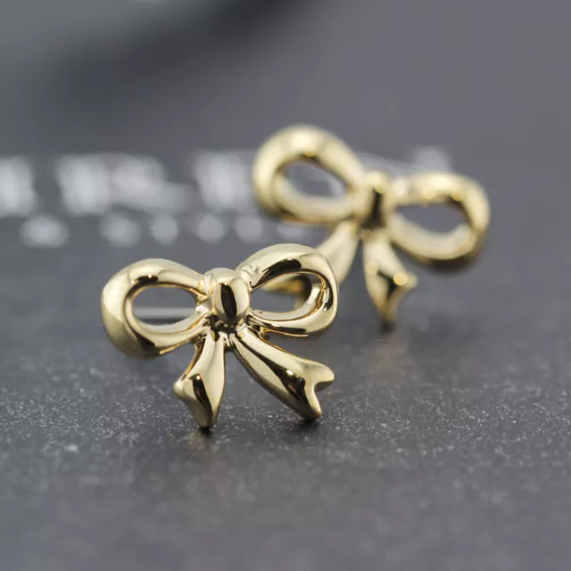 Classic Women's Lady 18K Gold Plated Cute Bowknot Ribbon Stud Earrings Gift