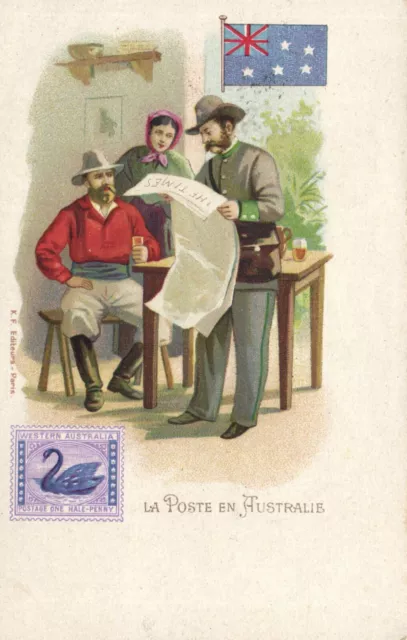 PC POSTS OF THE WORLD, LA POSTE EN AUSTRALIE, Vintage LITHO Postcard (b47864)