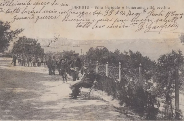 $CT/  TARANTO - Villa Peripato e Panorama città vecchia - Viaggiata 1918