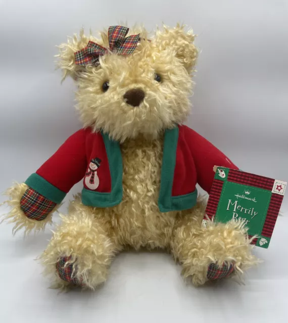 Hallmark Merrily Teddy Bear Christmas Plush Stuffed Animal Toy Red & Green Plaid