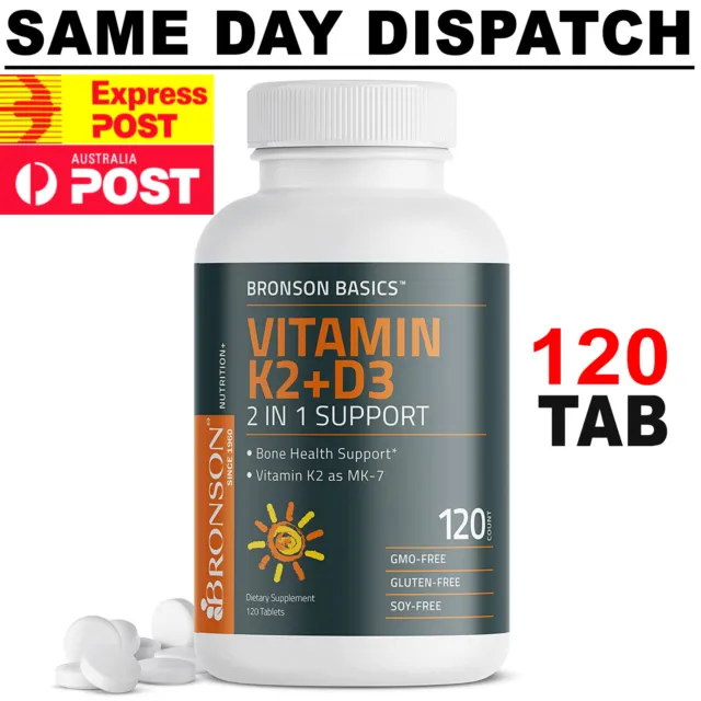Bronson Vitamin K2 MK7 125mcg + D3 5000IU 120 Tablets Non-GMO, Gluten-Free