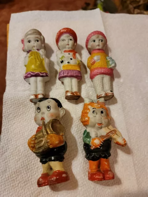 Lot Of 5  Vintage Miniature Frozen Bisque Penny Doll Figurines Made In Japan
