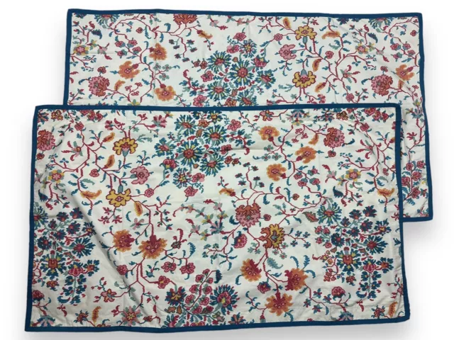 2 Chaps Ralph Lauren Morocco King Size Pillow Shams 100% Cotton Blue Red Floral