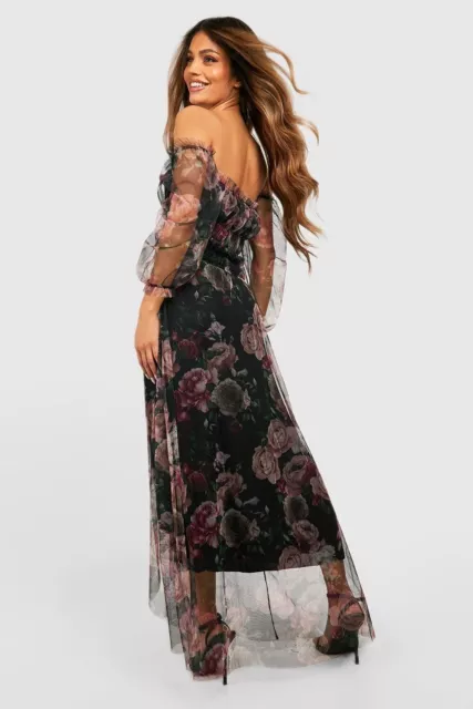 Boohoo Womens Floral Mesh Maxi dress off the shoulder size 12