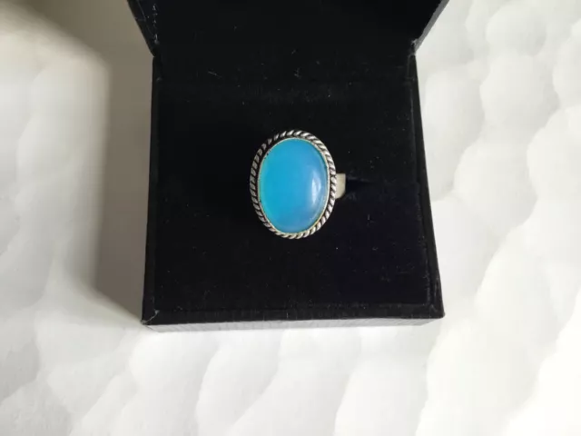 Bague ancienne argent et cornaline bleue, ajustable