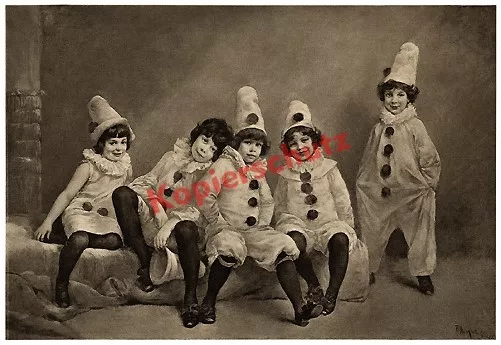 Kaulbach Kinder Fasching Clown Humor Pringsheim Katia Mann München Malerei 1891!