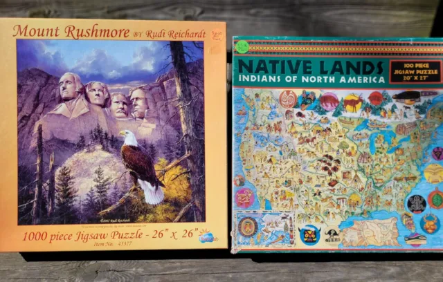 Lot Of 2 Puzzles Native Lands Indians Of NorthAmerica & Mount Rushmore COMPLETE