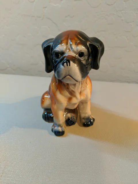 VTG Ardco Porcelain Boxer Dog Figurine VS St. Bernard Puppy 4.5" Brown Black