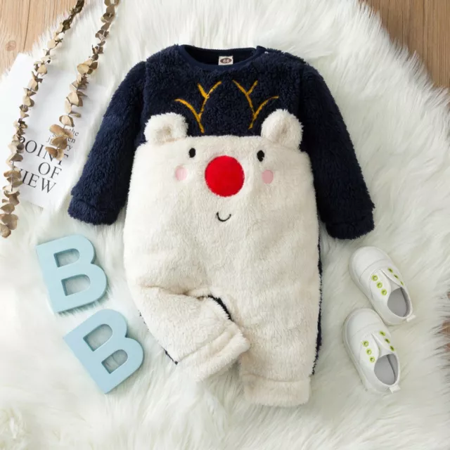 Newborn Baby Boys Girls Winter Cute Warm Fleece Jumpsuit Romper Warm Outwear AU 2