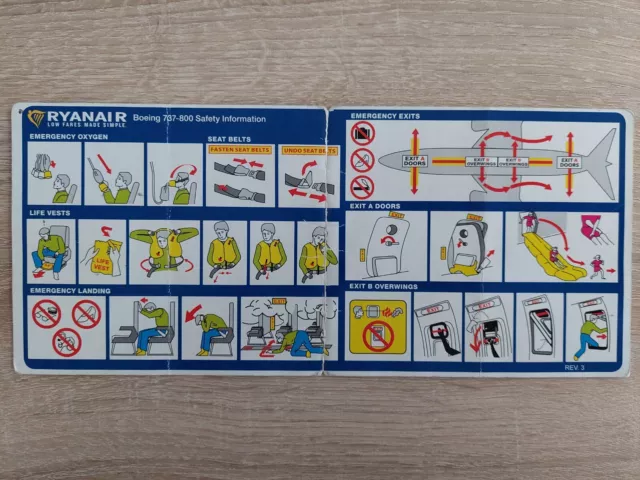 Safety Card Ryanair Boeing 737-800 Rev. 3 SEHR SELTEN / RARE!!!!