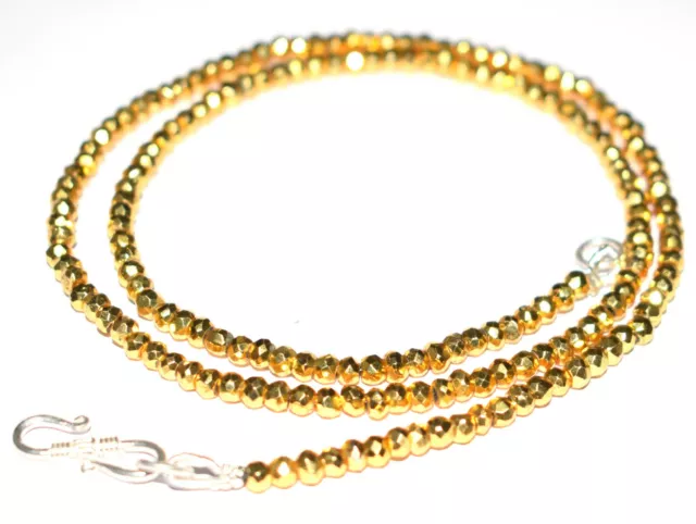 925 Sterling Silver Gold Pyrite 12-40" Strand Necklace 3.5mm Round Beads RFD24 3