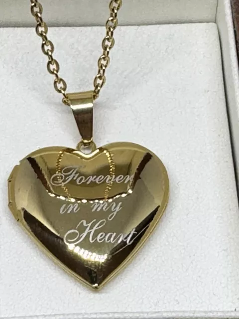 9CT Gold Filled Valentine  Locket  Pendant  Forever in my Heart  20'' Chain