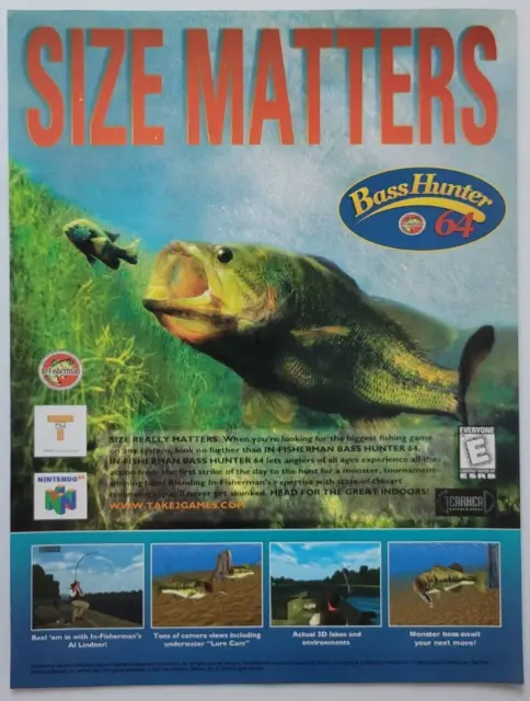 1999 Bass Hunter Fishing Video Game Nintendo 64 Nintendo Power Ad 8x10.5"