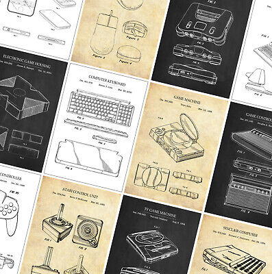Gaming PATENT Poster Prints - Classic Vintage Computer - Wall Art Home Posters