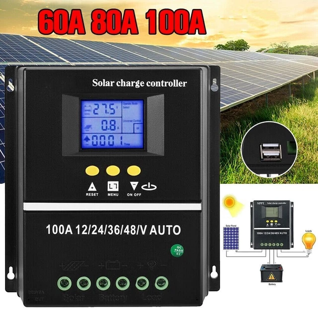 Régulateur Solaire MPPT 100A - 12V/24V/36V/48V Auto - Écran LCD, 7 Modes, Double USB - Pour Panneaux Jusqu'à 4800W - 7