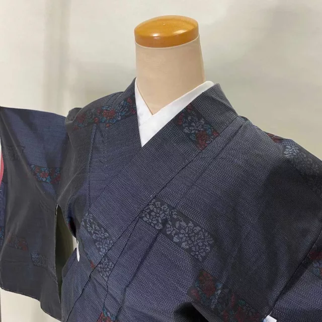VINTAGE Japanese Kimono Oshima Tsumugi Silk tumugi Wear Haori blue 1049