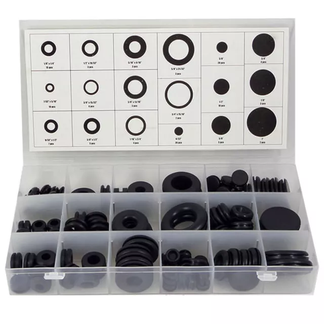 Toolzone 125pc Rubber Blanking Grommets Assorted Black Set +case Wiring Cable