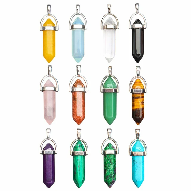 12Pcs/Set Natural Quartz Crystal Healing Point Chakra Cut Gemstone Pendant Reiki