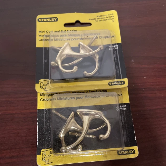 Stanley Hardware 758440 Mini Coat & Hat Hook Bright brass finish Lot Of 2 Packs
