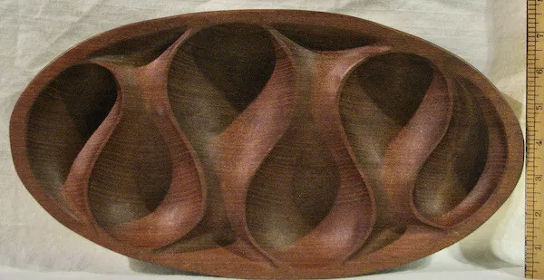 Mcm Vintage Carved Teak Wood Bowl - Laur Jensen Danish Style - 6 Sections