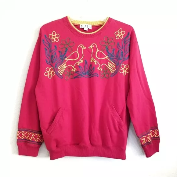 Vintage 80's BLAST Birds Garden Embroidered Sweatshirt Size S