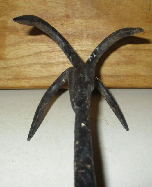 Antique Blacksmith Hammered Hand Forged Wrought Iron 4 Prong Meat Hook 3