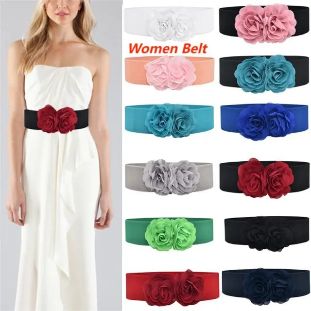 Womens Ladies Belt Stretch Elasticated Waist Belt Dress Wide Flower Chiffon UK