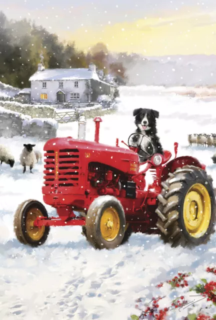 Toland Tractor Dog 12x18 Cute Farm Country Winter Snow Puppy Garden Flag 3