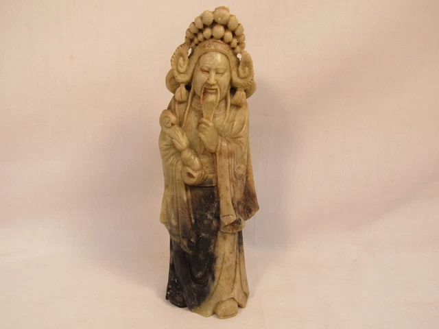 Vintage Confucious Hand Carved Soap Stone Figurine Statue 8" High Highly Detaile