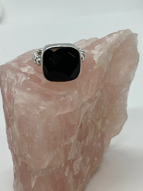 Sterling Silver 925 Kum Kum Faceted Onyx Size 5.75 Ring