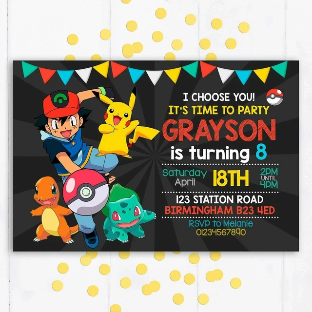 PERSONALISED POKEMON PARTY Invitations, Birthday Invites, 10 pack £6.29
