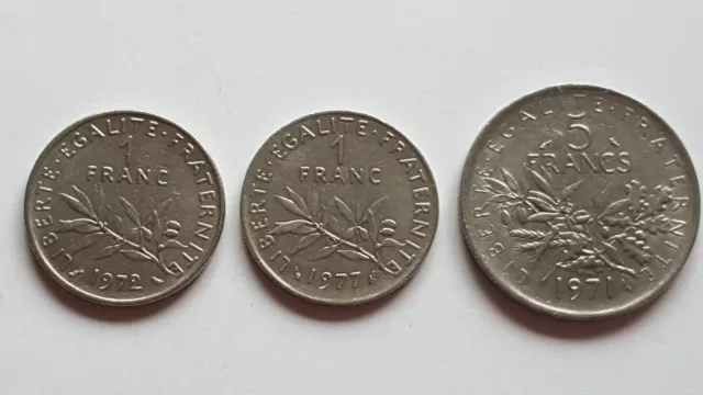 Frankreich 2x 1 Francs und 1X 5 Francs