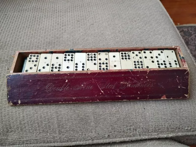 Box of Vintage Wooden Double Nine Dominoes