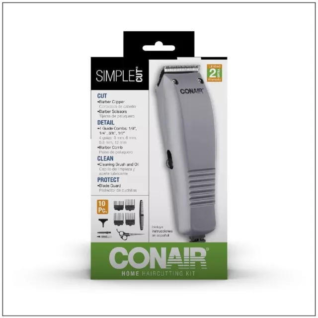 CONAIR Basic Cut Home Men Corded Hair Cutting Clippers 10 Piece Set Barber Kit