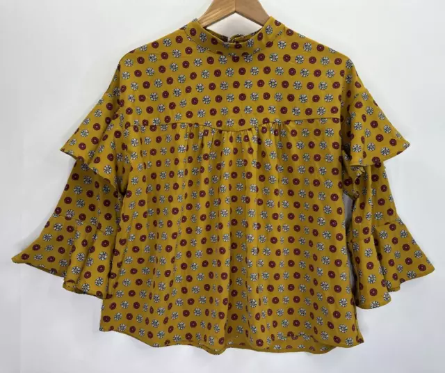 eri + Ali Floral Print Ruffle Blouse Size Medium NWT