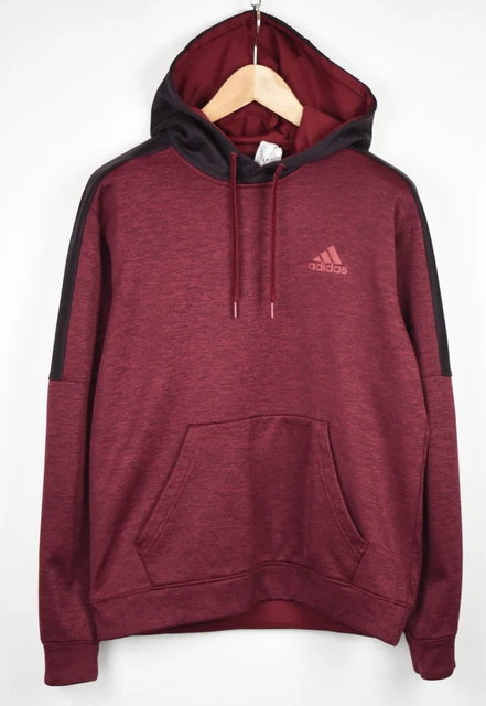 Adidas BQ8736 Felpa con Cappuccio Uomo Medio Burgundy Melange Logo Canguro Tasca