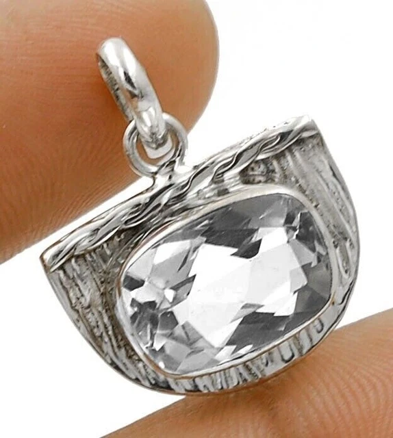 4CT Natural White Topaz 925 Solid Sterling Silver Pendant Jewelry 1'' Long K9-4