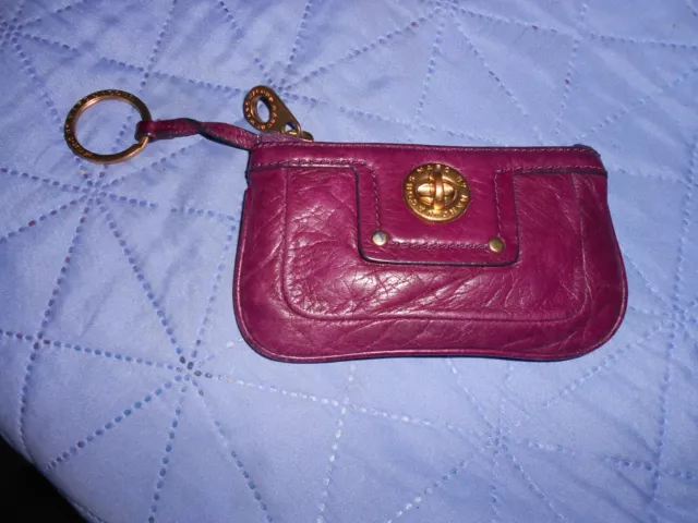 Marc by Marc Jacobs dark red wine Leather Coin Purse Keychain Wristlet Wallet