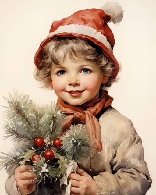 8x10 Vintage Color illustration Art Print Children Christmas #3