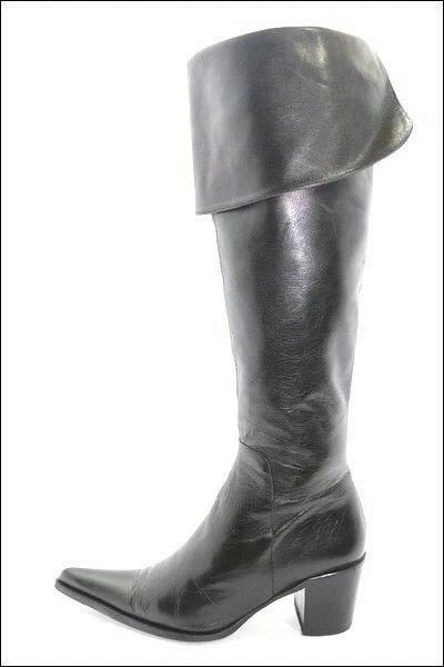 Myma Bottes Genoux Pointues Cuir Noir Taille 38 BE